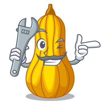 Bir maskot meyve sepeti vektör çizim içinde mekanik squash