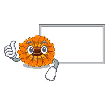 Başparmak yukarıya karikatür tencere vektör çizim kurulu calendula çiçeklerle