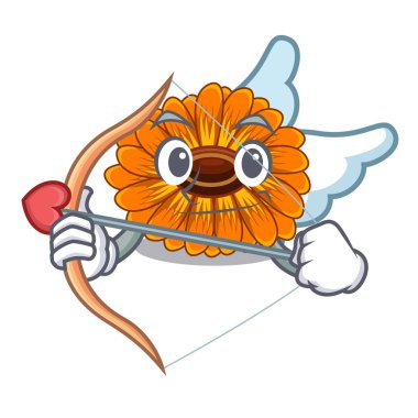 Aşk tanrısı calendula çiçek karikatür tencere illüstrasyon vektör