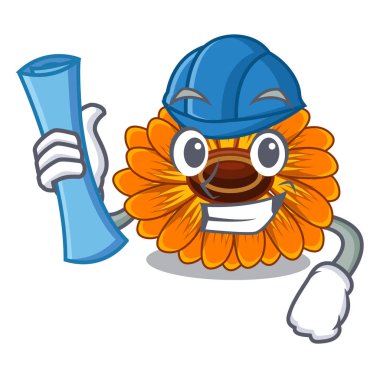 Mimar calendula karikatür sepet vektör çizim çiçek