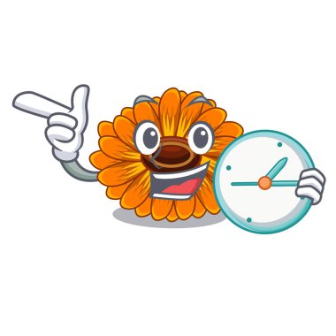 Saat calendula çiçeklenir karikatür sepet vektör çizim ile