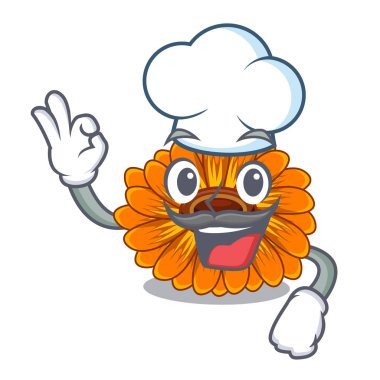 Şef calendula çiçek karikatür sepet içinde illüstrasyon vektör