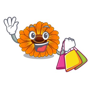 Bir çizgi film sepet vektör çizim alışveriş calendula çiçeklenir