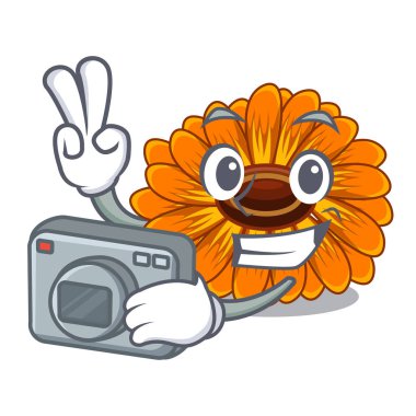 Fotoğrafçı calendula çiçek maskot kök vektör illustratrion