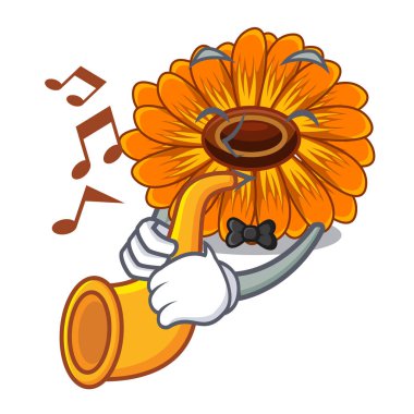 Mascot trompet calendula çiçekli vektör illustratrion kök