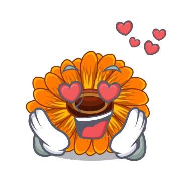 Aşk calendula çiçek Mascot vektör illustratrion kök