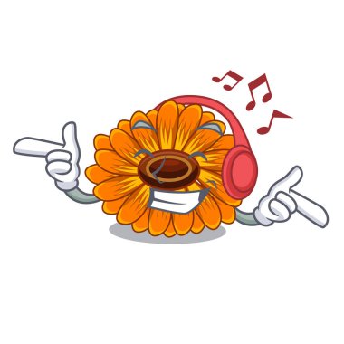 Maskot kök vektör illustratrion dinleme müzik calendula çiçek