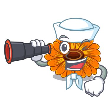 Denizci maskot kök vektör illustratrion dürbün calendula çiçekli