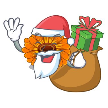 Noel Baba hediye calendul çiçek ağaç ile karakter şekli vektör çizim olduğunu