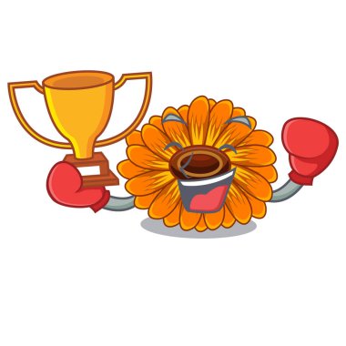 Kazanan calendul çiçek ağaç boks karakter şekli vektör çizim olduğunu