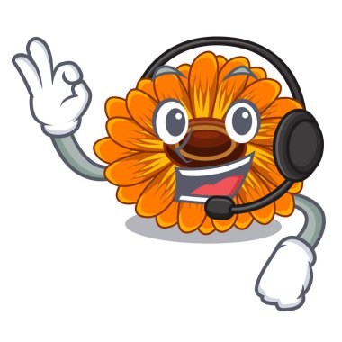 Kulaklık calendul ile karakter şekli vektör çizim çiçek ağacıdır