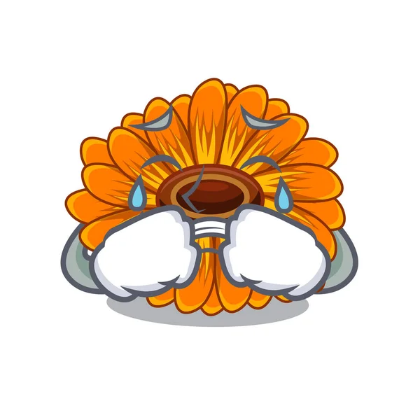 Piangere Calendula Fiore Nel Vettore Gambo Mascotte Illustratrion — Vettoriale Stock