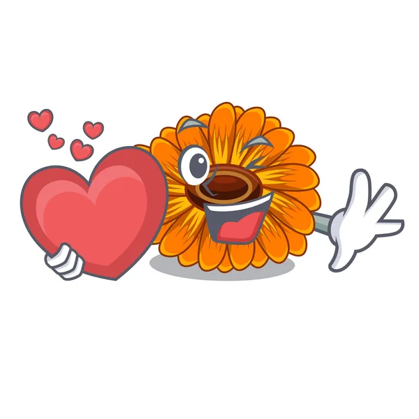 Con Cuore Calendula Fiore Nel Vettore Gambo Mascotte Illustratrion — Vettoriale Stock