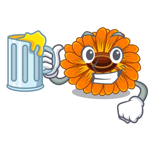 Juice Calendula Flower Mascot Stem Vector Illustratrion — Stock Vector