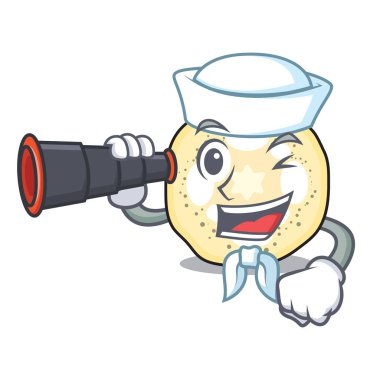 Denizci bir karikatür tava vektör çizim dürbün patlıcan dilimleri ile
