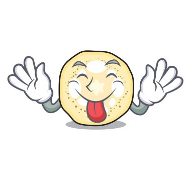 Bir maskot kase vektör çizim patlıcan dilimleri dışarı dil