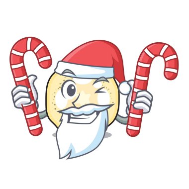 Santa bir maskot kase vektör çizim şeker patlıcan dilimleri ile