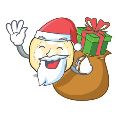 Noel Baba hediye patlıcan dilimleri içinde bir maskot kase vektör çizim ile
