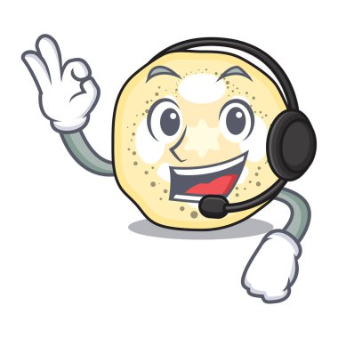 Bir maskot kase vektör çizim ile kulaklık patlıcan dilimleri