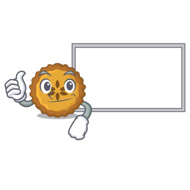 Başparmak yukarıya karikatür plaka vektör çizim kurulu elmalı turta ekmek ile