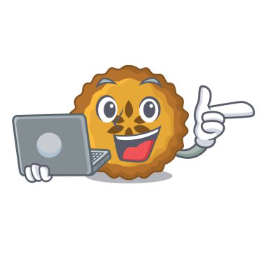 Dizüstü elmalı turta ekmek karikatür plaka ile illüstrasyon vektör