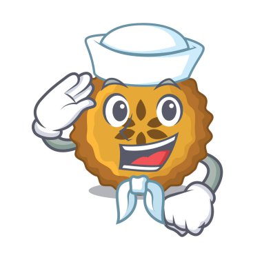 Denizci elmalı turta ekmek karikatür plaka vektör çizim