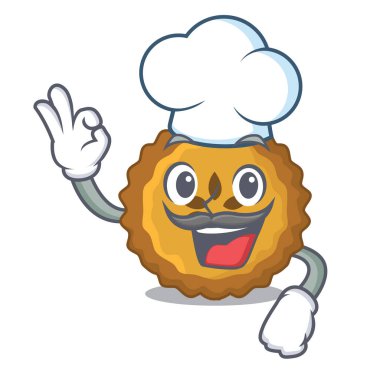 Şef elmalı turta bir karikatür tablo vektör çizim üzerinde