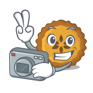 Fotoğrafçı elmalı turta karakter kurulu vektör çizim üzerinde