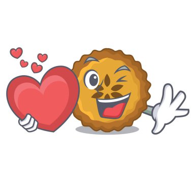 Kalp elmalı turta ile karakter kurulu vektör çizim üzerinde