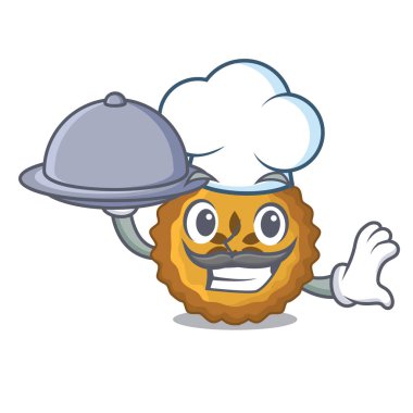 Şef ile gıda elmalı turta karakter kurulu vektör çizim üzerinde