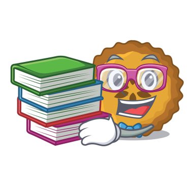 Öğrenci kitap elmalı turta maskot vektör illüstrasyon izole ile