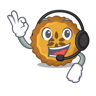 Maskot vektör illüstrasyon izole kulaklık elmalı turta ile