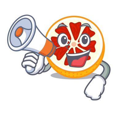 Bir çizgi film meyve sepeti vektör çizim içinde ile megafon greyfurt