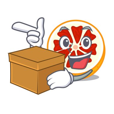 Bir çizgi film plaka vektör çizim ile kutusu greyfurt dilimleri