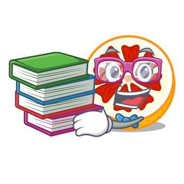 Öğrenci kitap greyfurt içinde bir maskot ahşap kase vektör çizim ile