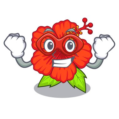 Süper kahraman çiçek hambiscus bir karikatür pot vektör çizim içinde