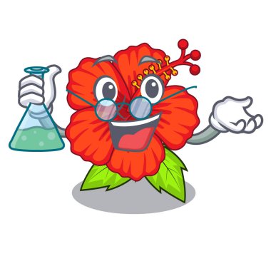 Profesör çiçek hambiscus bir karikatür tencerede illüstrasyon vektör