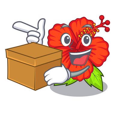 Bir çizgi film pot vektör çizim ile kutu çiçek hambiscus