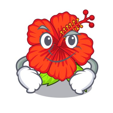 Bir çizgi film pot vektör çizim Smirking çiçek hambiscus