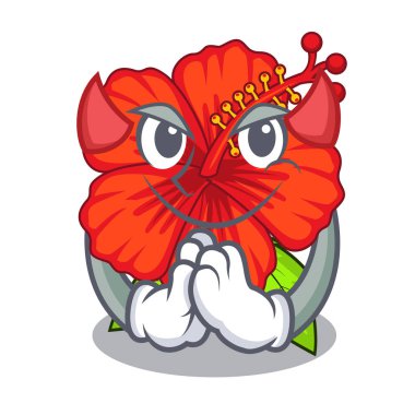 Şeytan hambiscus karakter ağacı vektör çizim çiçek