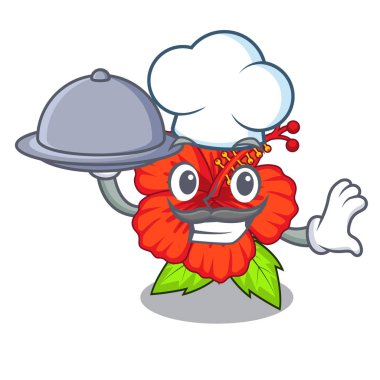 Şef ile gıda hambiscus karakter ağacı vektör çizim çiçek