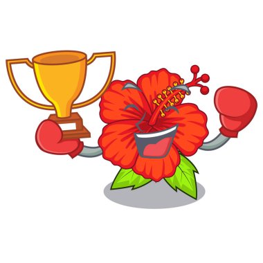 Boks kazanan hambiscus maskotu kök vektör çizim çiçek