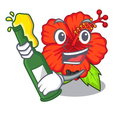 Bira hambiscus çiçek Mascot vektör çizim kök