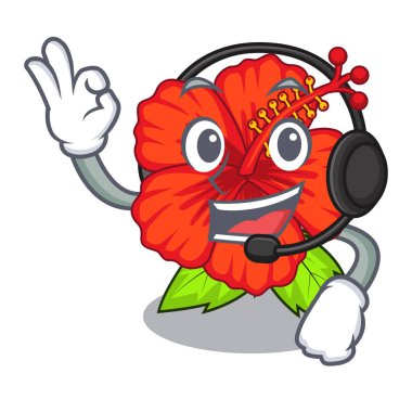 Mascot kulaklık hambiscus çiçekli vektör çizim kök