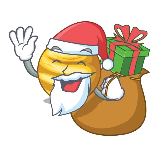 Santa Con Venus Planeta Regalo Aislado Con Ilustración Vector Mascota — Vector de stock