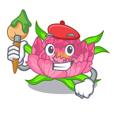 Sanatçı şakayık çiçekleri karikatür sepet içinde illüstrasyon vektör