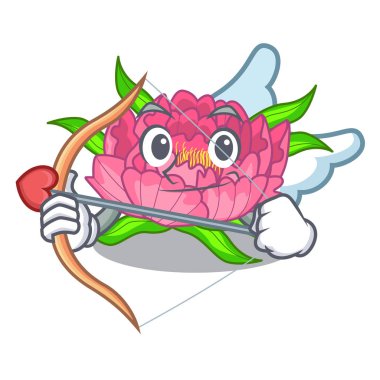 Aşk tanrısı şakayık çiçekleri karikatür sepet içinde illüstrasyon vektör