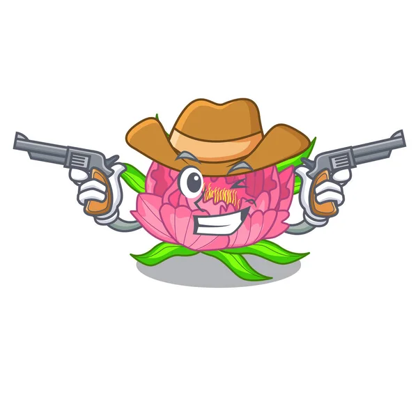 Cowboy Peony Flores Una Ilustración Vectorial Cesta Dibujos Animados — Archivo Imágenes Vectoriales