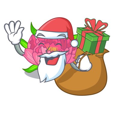 Noel Baba hediye Şakayık Çiçeği ile büyümek maskot kaynaklanıyor vektör çizim