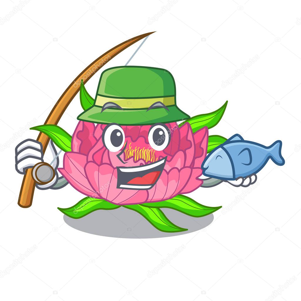 Fishing flower tree poeny in character form vector illustration